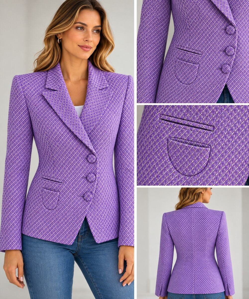 CAbi Imperial Blazer M Sugar Plum Geo Purple Pink Ponte Jacket 5847